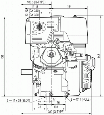 Двигатель бензиновый GX 390 E (V тип)